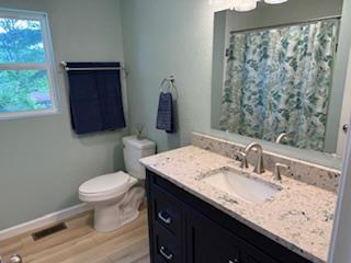 102 Ledford Chapel Road Hayesville, NC 28904 - Photo 13 of 30 a bathroom with a granite countertop sink toilet and mirror