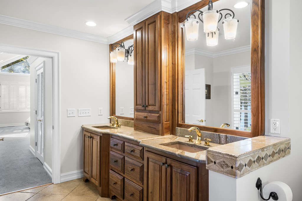 1370 Heathers Cove Circle Hiawassee, GA 30546 - Photo 30 of 99 a bathroom with a granite countertop sink and a mirror
