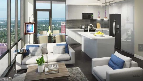 a living room with furniture fireplace and a flat screen tv