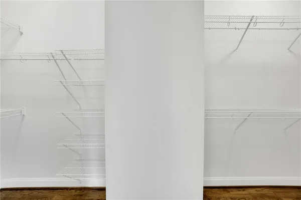 a view of small space with racks on the wall