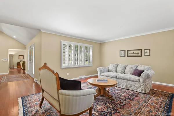 a living room with furniture a rug and a window