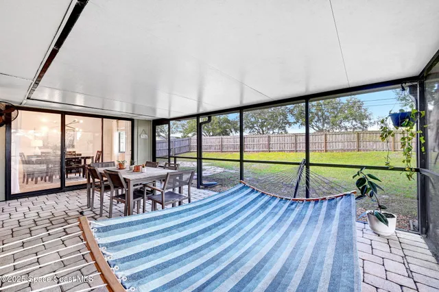 an outdoor space with furniture