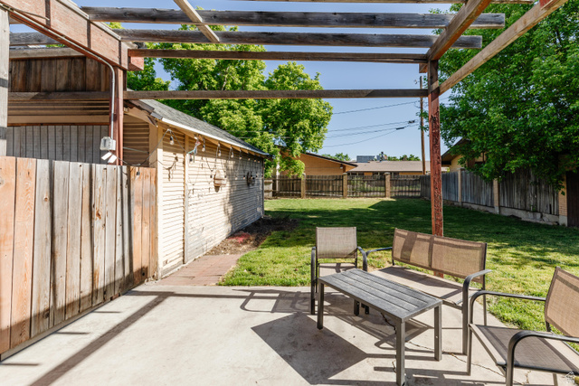 227 West 200 North Logan, UT 84321 - Photo 38 of 44 Concrete patio featuring a wooden pergola