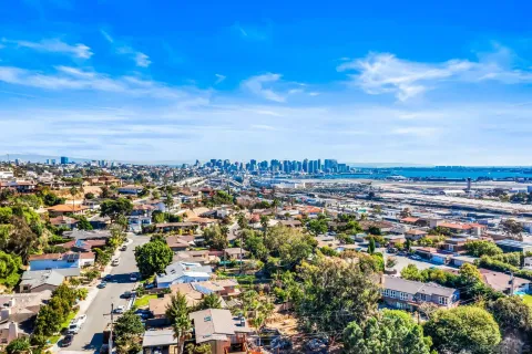 an aerial view of multiple house