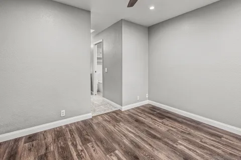 a bathroom with a vanity and a mirror
