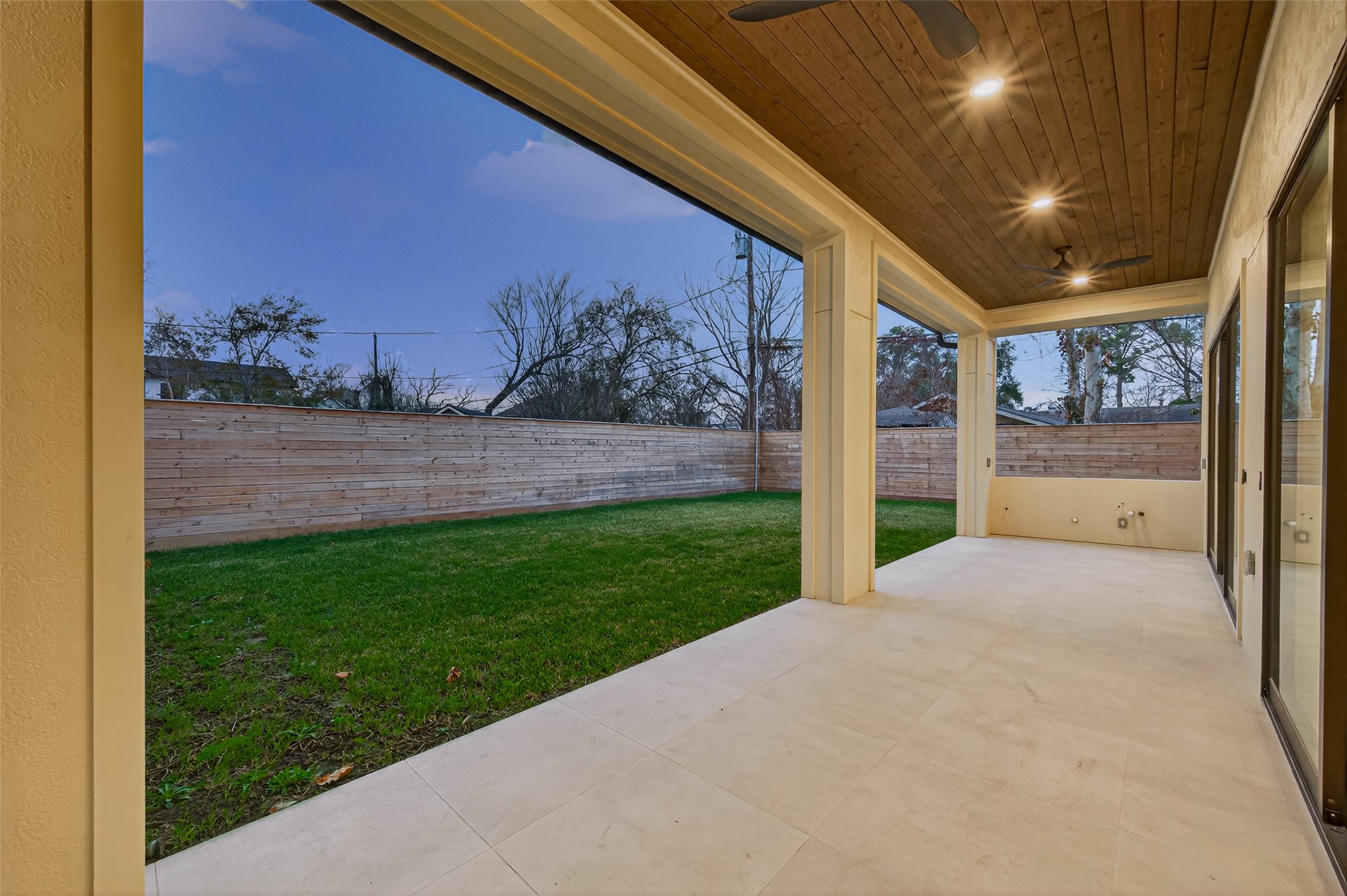 6534 Corbin Street Houston, TX 77055 - Photo 13 of 50 Covered patio with wood ceiling, recessed lighting, and dual fans. Summer kitchen ready!