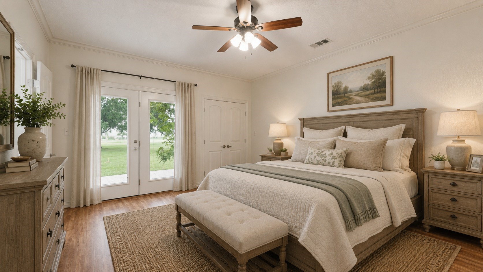 318 Jamestown Road Trinity, TX 75862 - Photo 17 of 44 a spacious bedroom with a bed a chandelier and a window