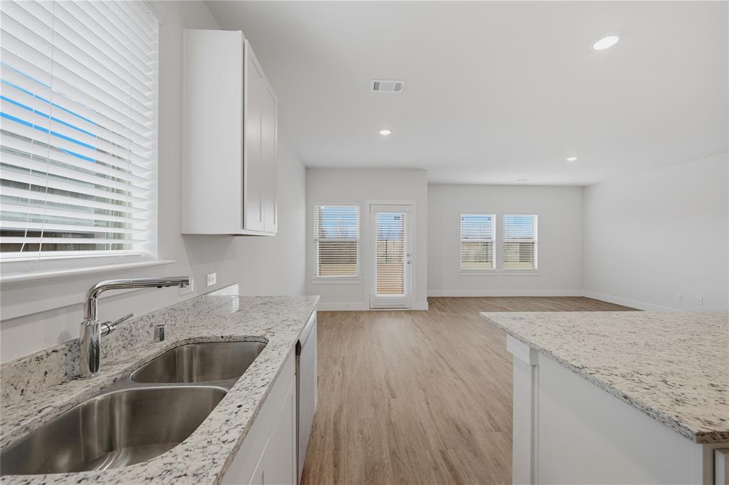 1362 Chisos Way Forney, TX 75126 - Photo 13 of 40 a kitchen with granite countertop a sink and a wooden floor