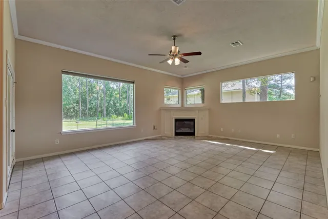 a front view of a house with yard and green space