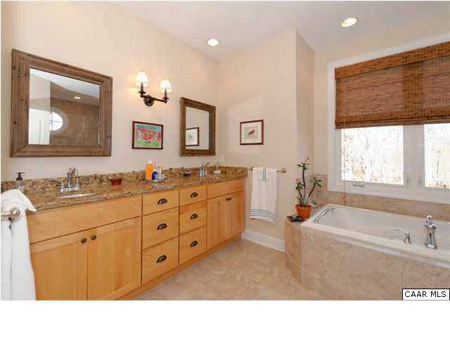 1441 Stillhouse Ridge Lane Charlottesville, VA 22903 - Photo 18 of 32 a bathroom with double vanity sink a two mirror a window a bathtub and vanity
