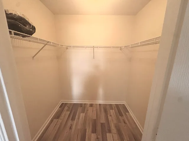 a view of a room with racks on the wall