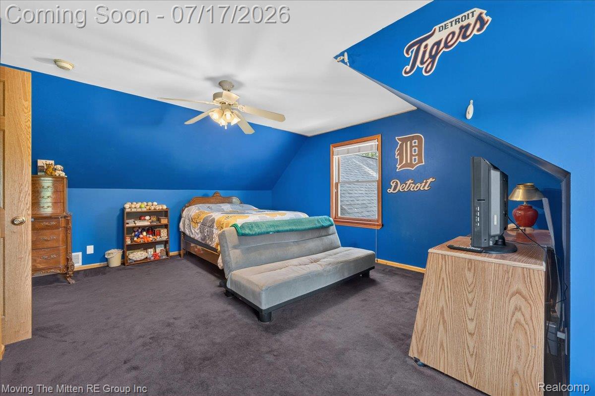 40162 Alden Road Belleville, MI 48111 - Photo 35 of 67 Carpeted room with sloped ceilings and a ceiling fan