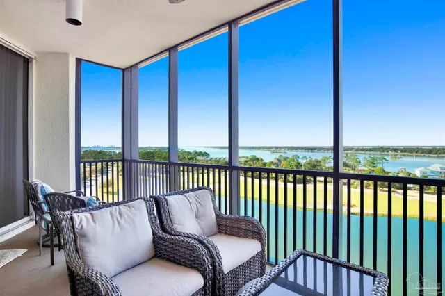 a balcony with furniture