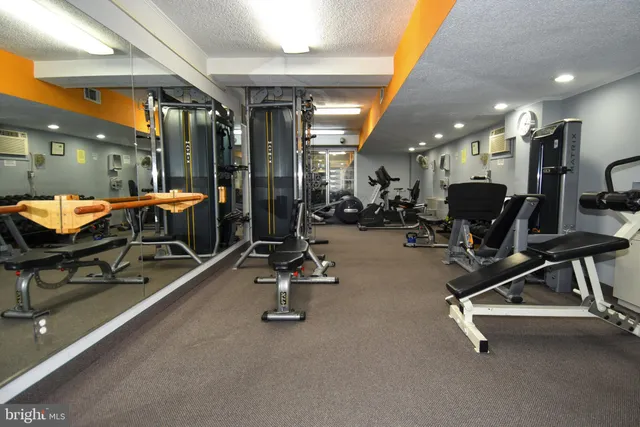 a view of a room with gym equipment