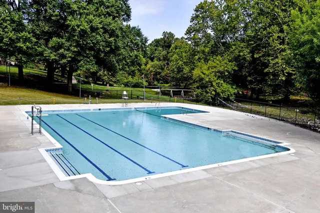 a view of a swimming pool with a garden