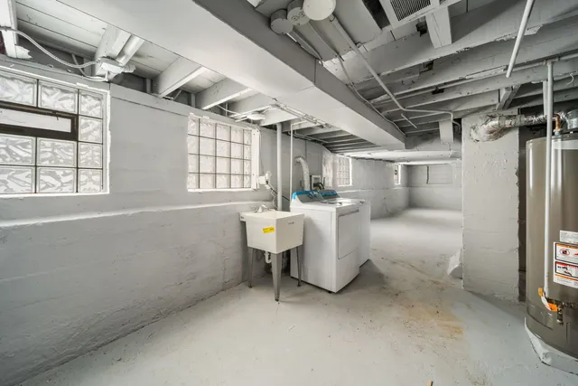 a view of a room with window and racks