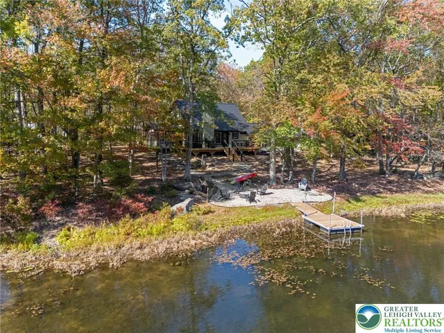 a view of a lake with a mountain in the background