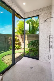 a view of a garden from a room