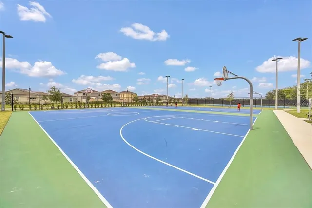 a view of a park with slide