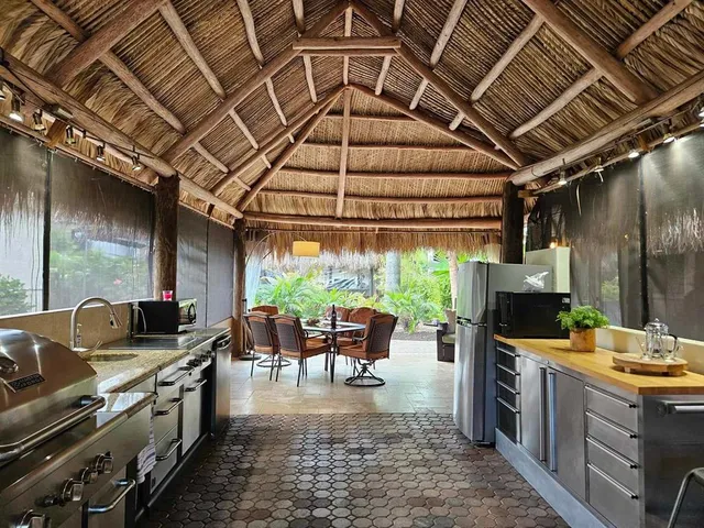 an outdoor view with patio