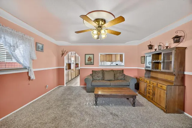 a living room with furniture and a rug