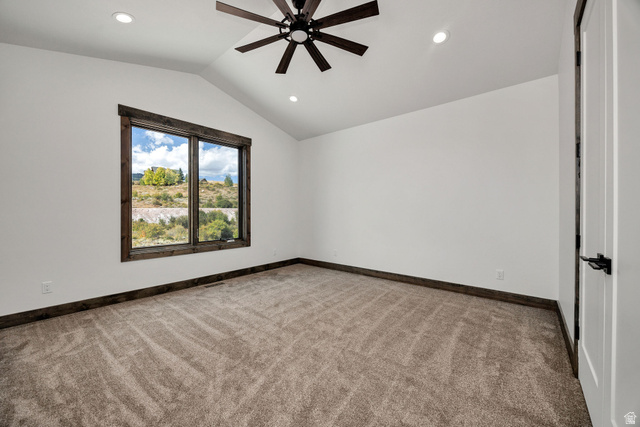 300 Knoll Loop, Unit 227 Fish Haven, ID 83287 - Photo 19 of 56 Unfurnished room featuring light carpet, ceiling fan, and recessed lighting