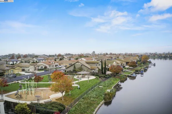an aerial view of a house with a garden