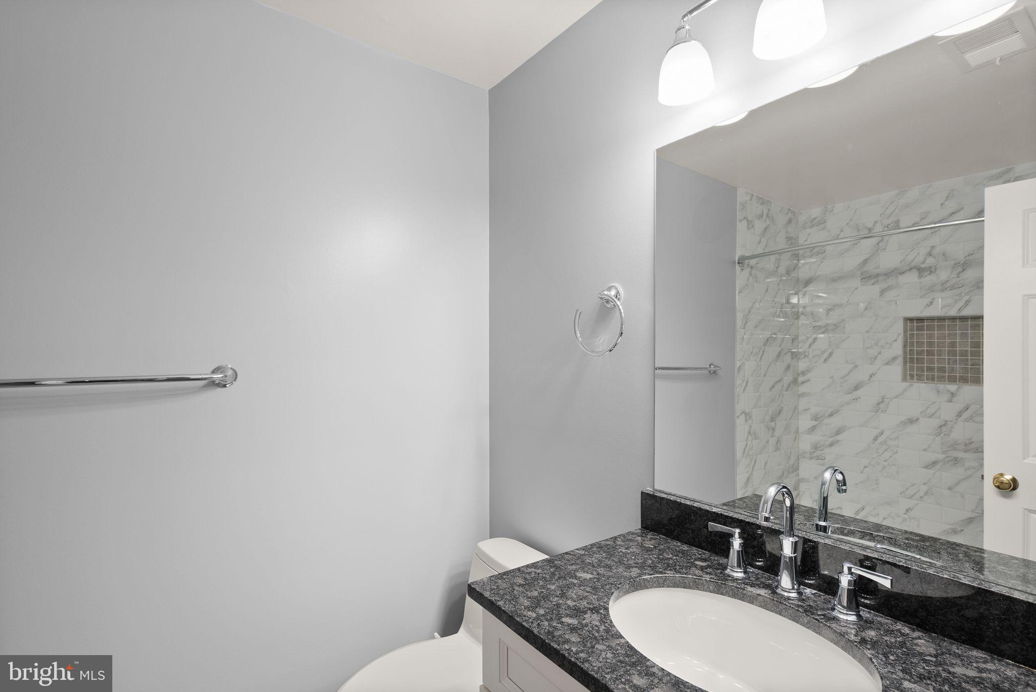 11477 Waterhaven Court Reston, VA 20190 - Photo 46 of 54 a bathroom with a granite countertop sink and a mirror