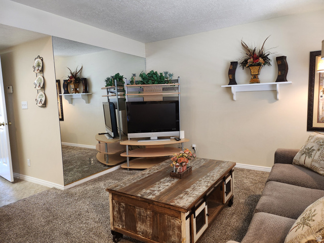 860 South Village Road, Unit Z10 St. George, UT 84770 - Photo 6 of 18 Carpeted living room with a textured ceiling and baseboards