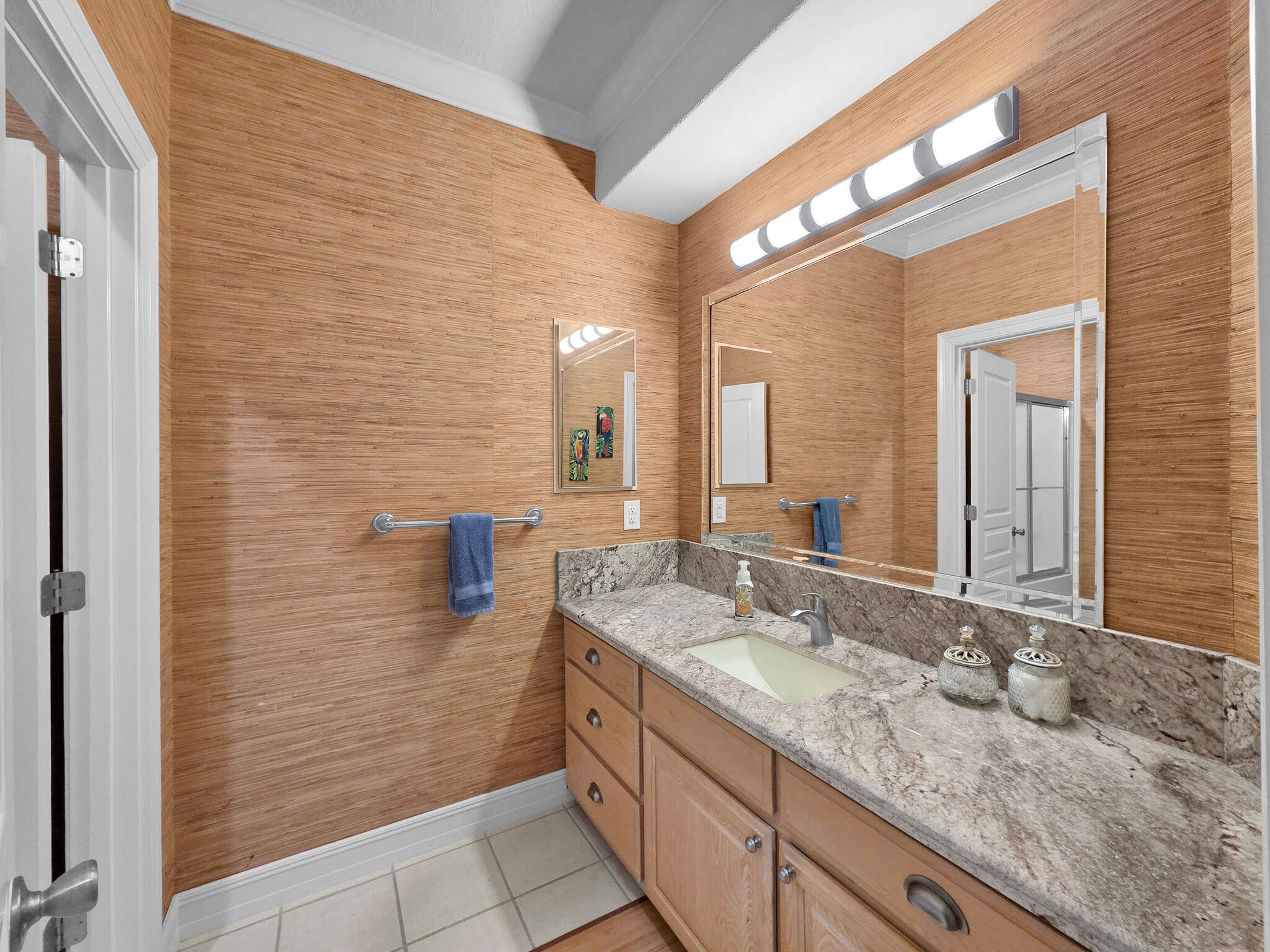 425 Island Way Port Arthur, TX 77640 - Photo 18 of 49 a bathroom with a granite countertop sink a mirror and a shower