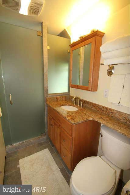 1200 Poplar Hill Road Baltimore, MD 21210 - Photo 8 of 18 a bathroom with a granite countertop toilet sink and mirror