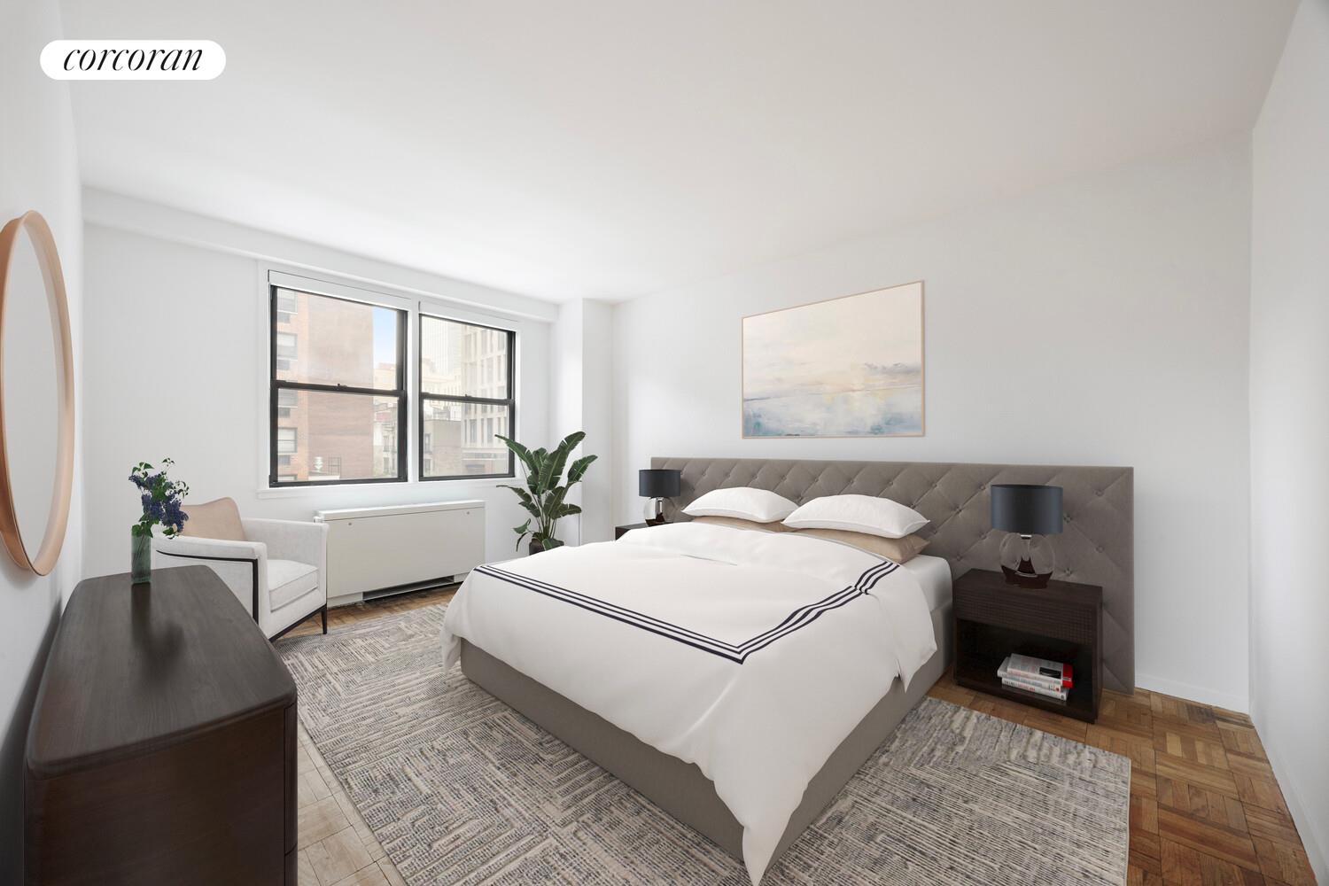 201 East 21st Street, Unit 7S Manhattan, NY 10010 - Photo 10 of 12 a living room with a bed furniture and a window