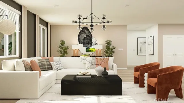 a living room with furniture and a window