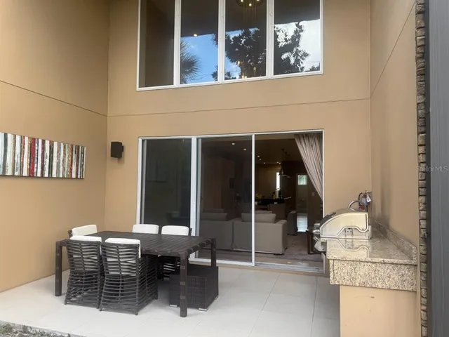 a view of a terrace with sky view