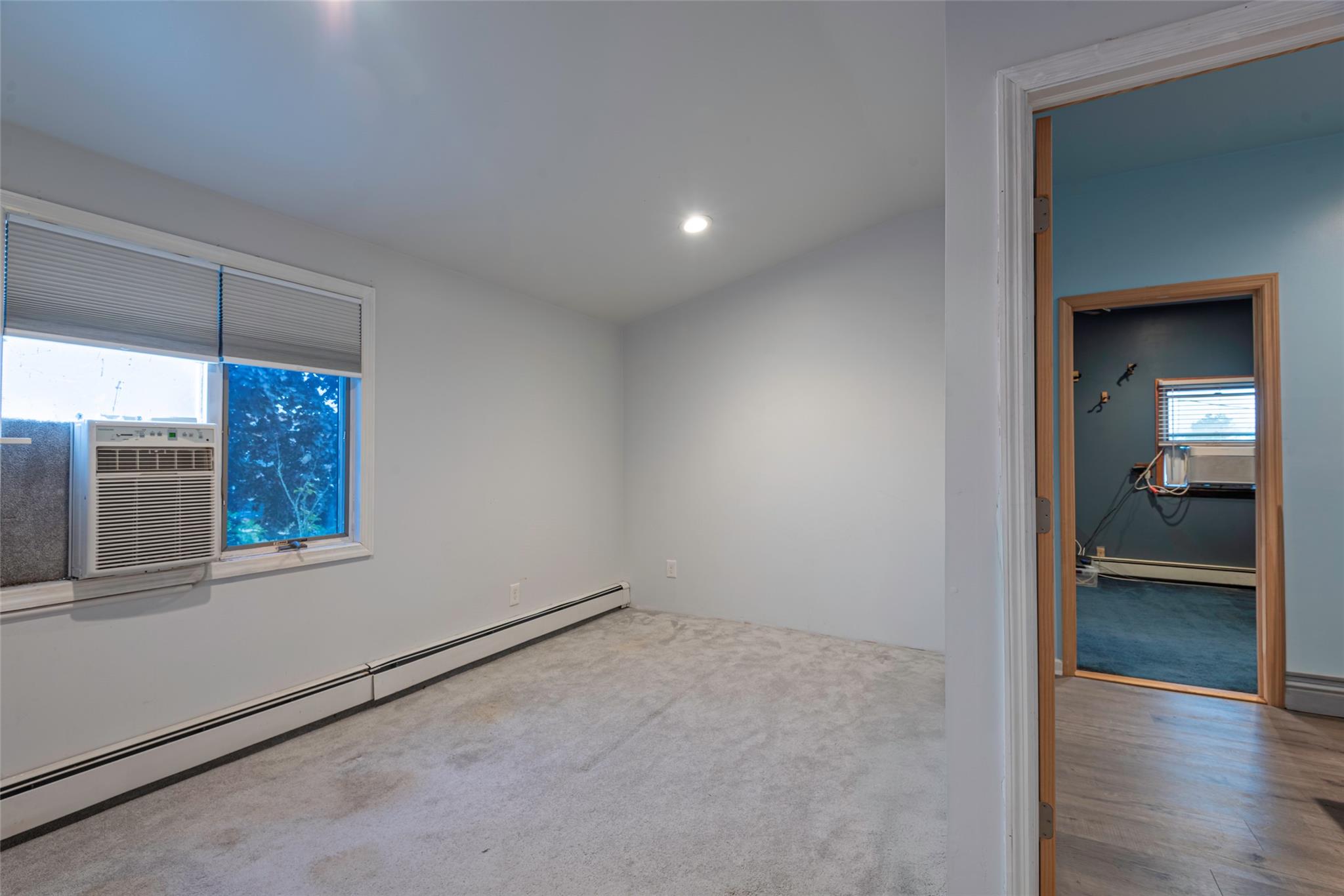 22 Lowland Road Levittown, NY 11756 - Photo 21 of 38 Carpeted empty room with a baseboard radiator, recessed lighting, and wood finished floors