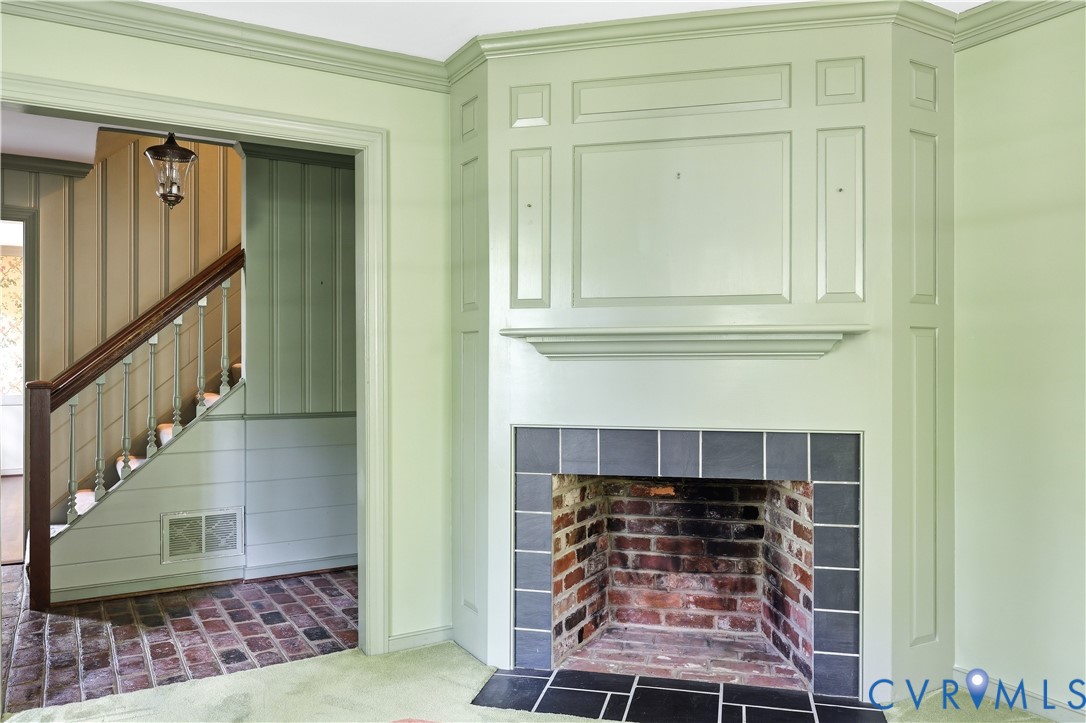 2725 Queenswood Road Midlothian, VA 23113 - Photo 3 of 17 Handsome fireplace with brick & slate surround, an