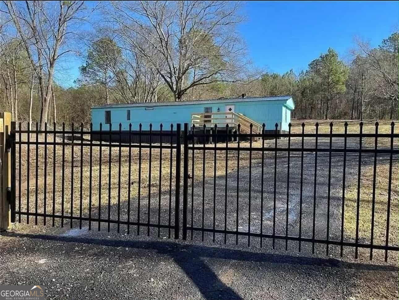 a view of a black gate