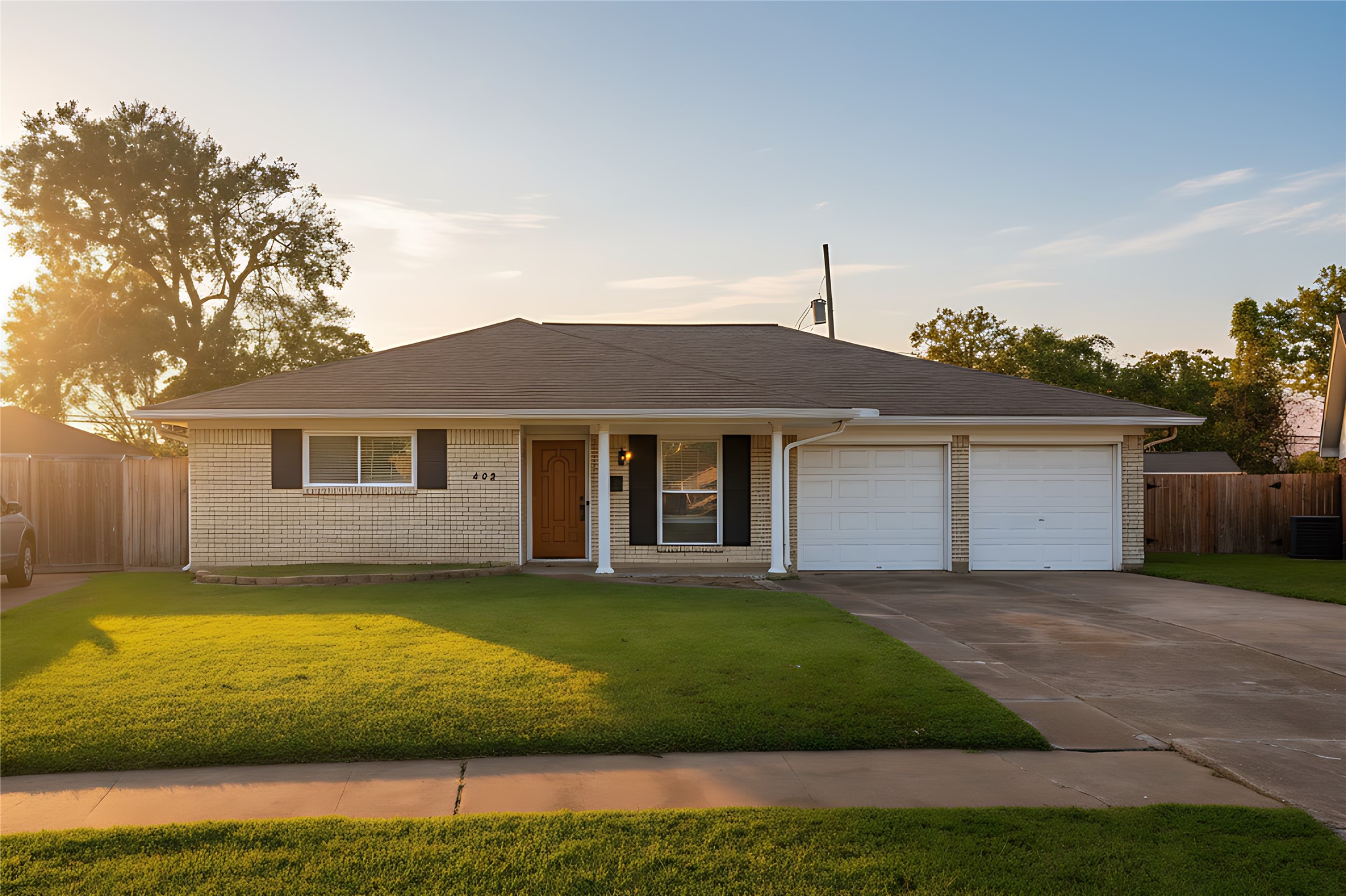 a view of a yard in front of a house with a garden