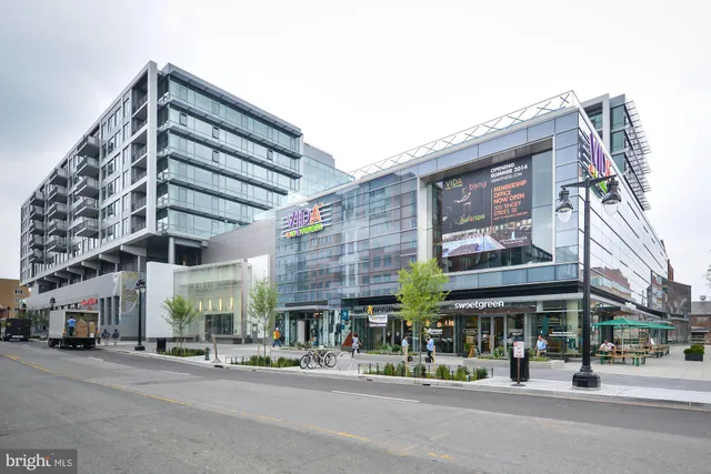 a view of a building and a street