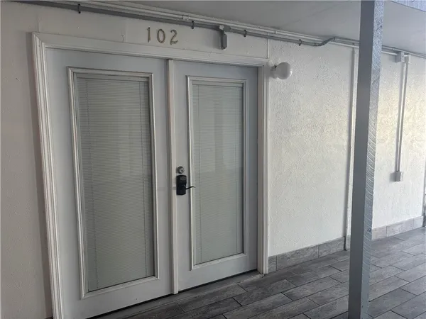 a view of a wooden door