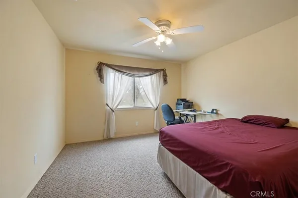 a bedroom with a large bed and a window