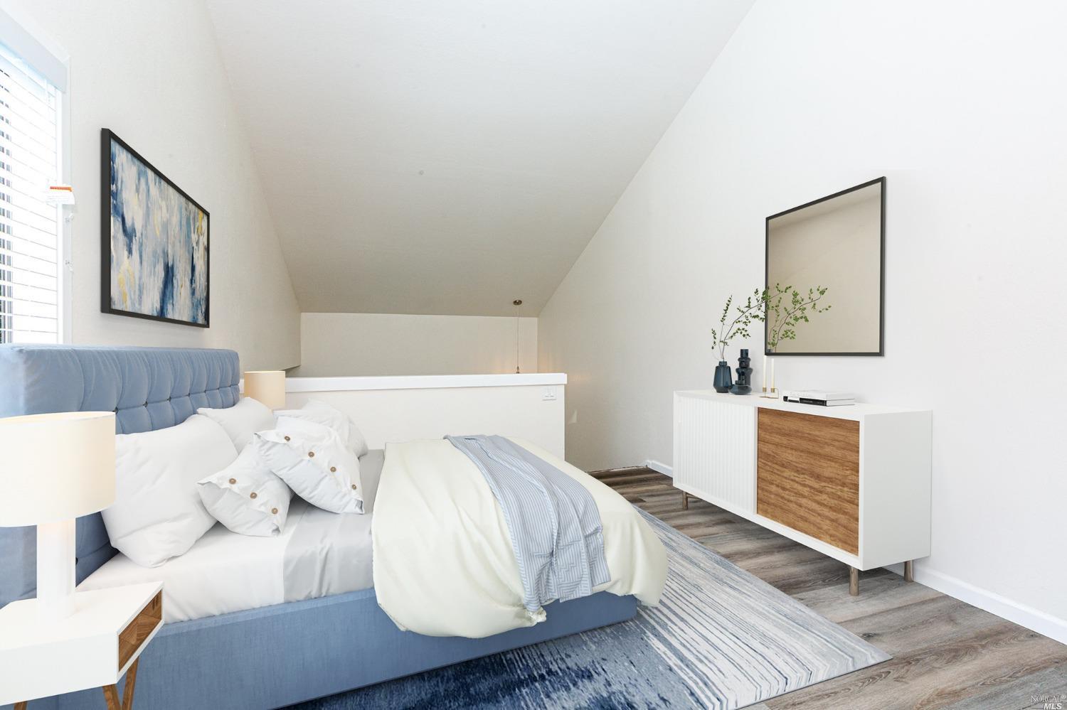 199 Cypress Place Sausalito, CA 94965 - Photo 6 of 12 a bedroom with a bed and wooden floor