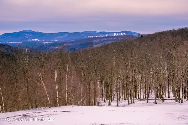 a view of a mountain with a snow in the background
