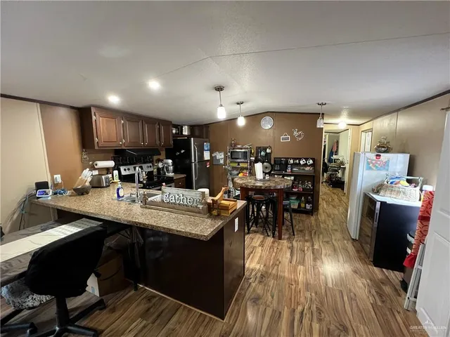 a kitchen with lots of counter top space