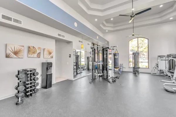 a view of a room with gym equipment