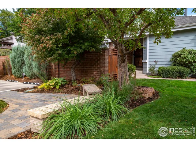 a view of backyard with a table and chairs and potted plants