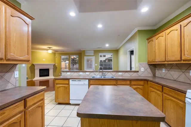 a large kitchen with lots of counter top space