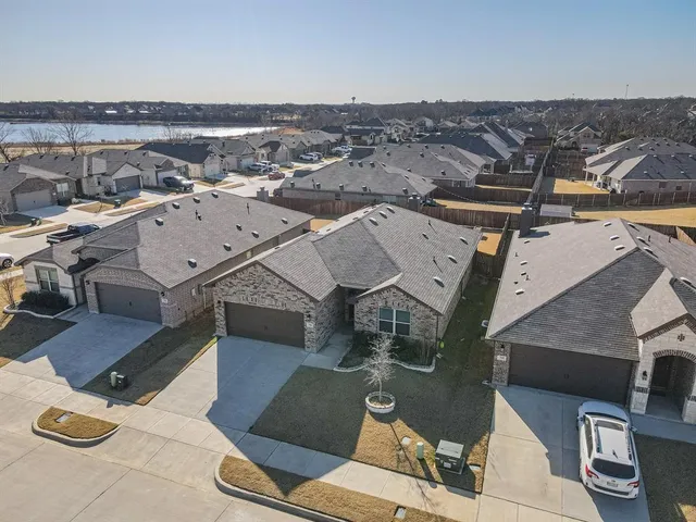 an aerial view of a building with outdoor space