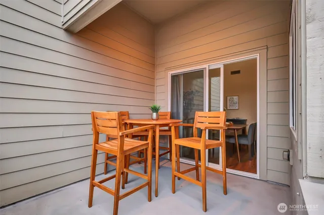 an outdoor space with seating