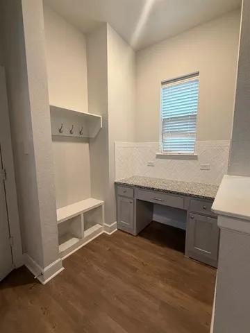 a room with table and window